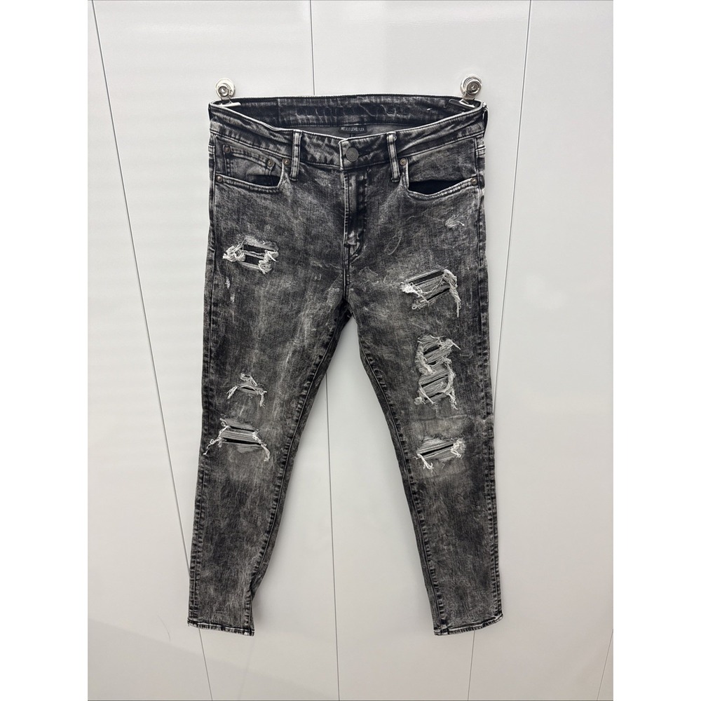 American Eagle Mens 32x32 SKINNY Next Level Flex Black Distressed Jeans